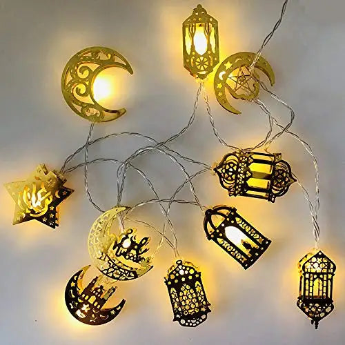 3 Meters LED Iron Work String Lights Golden Muslim Moon Castle Star Lamp Decoration for Middle East Eid Christmas Graduation