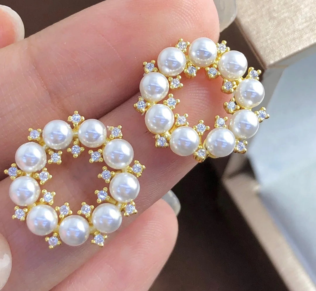E1904 3-4mm DIY Natural Freshwater Pearl Charm Earrings Mounting Accessory 925 Sterling Silver Gold Plated  Jewelry for Women