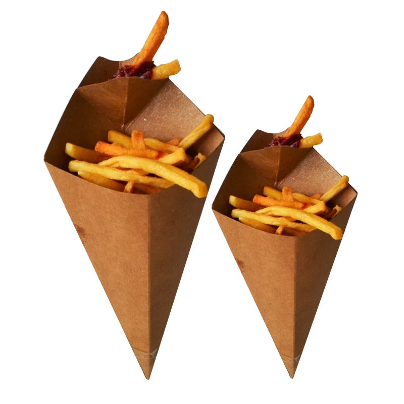 Eco Friendly Kraft Paper Cones Built-in Sauce Cup for Finger Food Fries Dip Sauce Snack Holder Recycled Materials Biodegradable