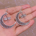 Silver Color Animal Drop Earrings Hollow Moon Dragonfly Dangle Earrings Dragonfly Drop Jewelry Earrings for Women