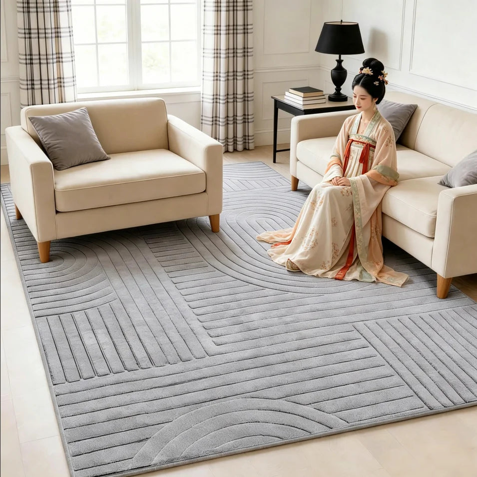 Soft Jacquard  Carpet with Non Slip Backing  Thick  Arched Stripes Carpets and Rugs for Living Room