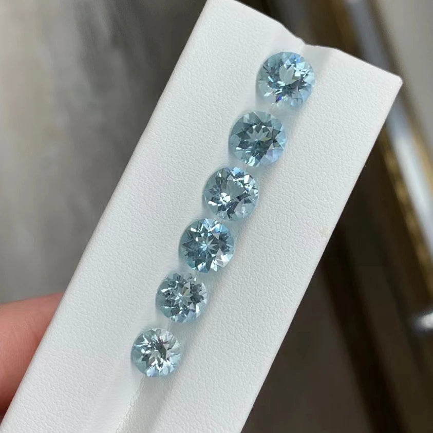 Round Cut 4.0mm~7.0mm  AAA Medium Color Good Quality  Genuine Gemstone Price Faceted Loose Stone for Sale  Natural Aquamarine