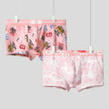 Young Men's Pink Cotton Soft Elastic Underwear Breathable Mid-Rise Boyshorts Trendy Loose Boxer Shorts Briefs for Home Pajamas