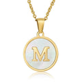 26 Letter Natural Shell Necklaces 18K Gold Stainless Steel Custom Name Round Pendant Initial Necklace