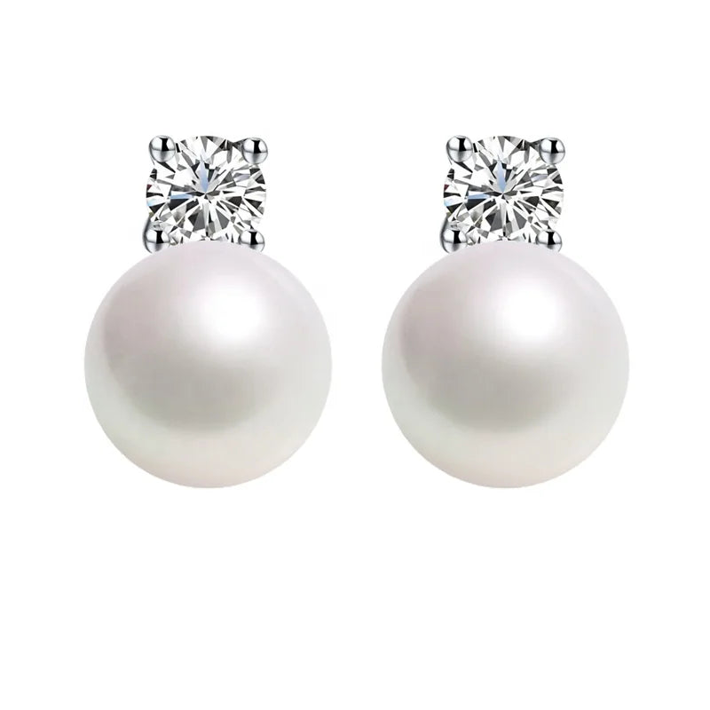 Bijoux Shinny Studs 925 Sterling Silver Earrings with Zircon Gold and Pearl Drop for Women Fine Jewelry Gifts