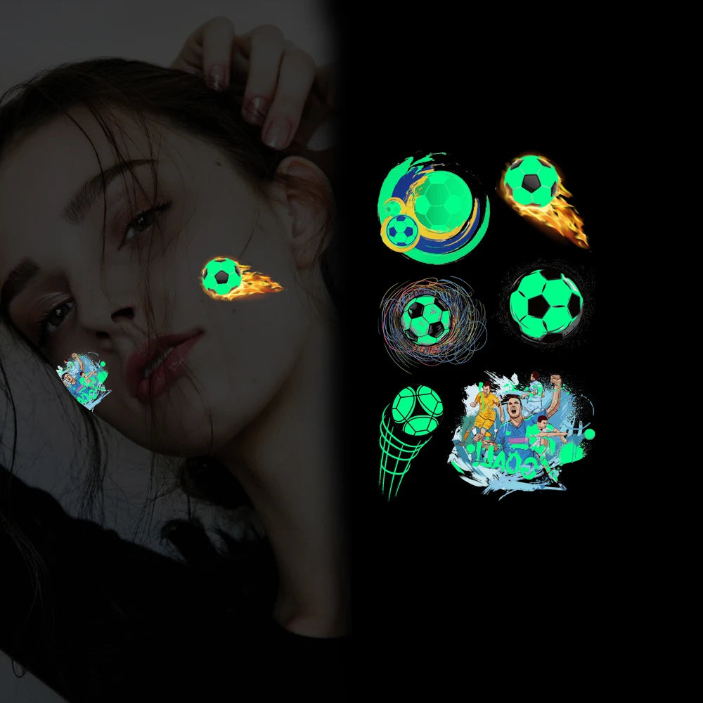 Football Series  Luminous Fluorescent Waterproof Tattoo Sticker Glow in Dark Temporary Tattoo Stickers for Kids Girls Boys