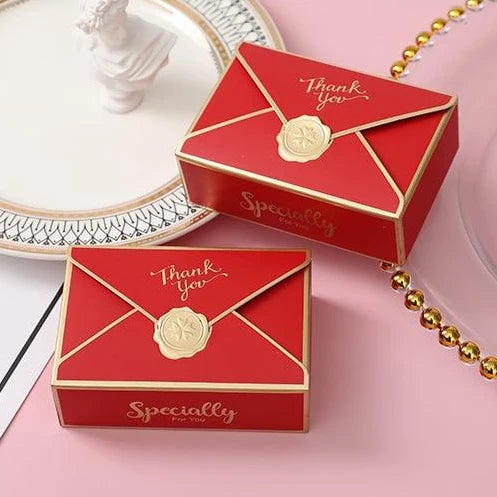 Luxurious Red/Black/Pink Paper Candies Box Cookies Gift Boxes Gold Edge Wax Seal Wedding Party Favors Candy Boxes