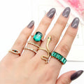 Hot Sale 6 Pcs Vintage Diamond Gemstone Emerald Statement Snake Joint Eye Fine Jewelry Ring Set