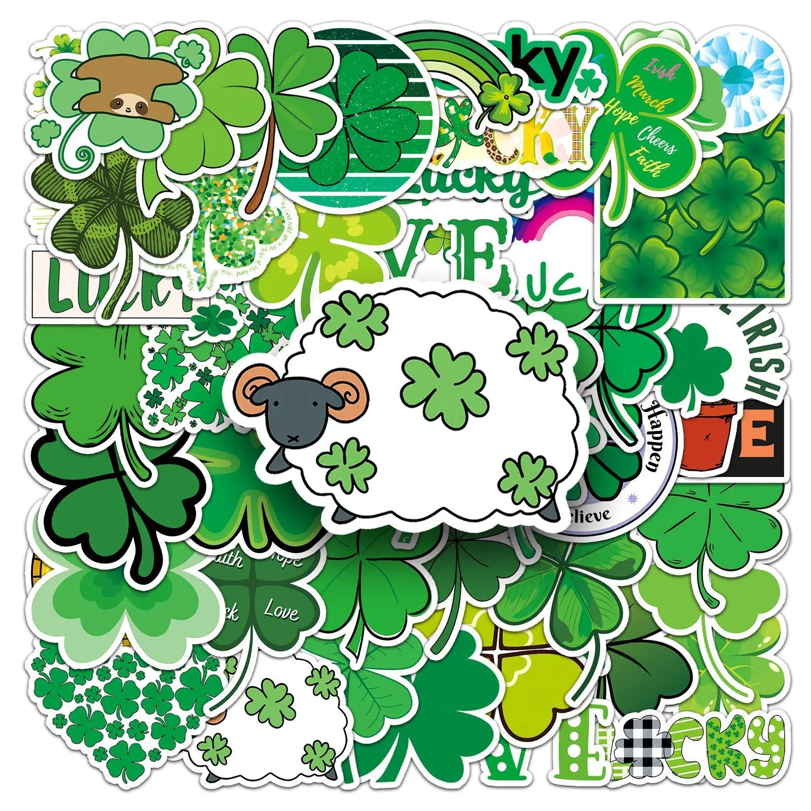 50 Pcs Lucky Clover Graffiti PVC Waterproof Stickers for Draw bar Box Suitcase Tables Handbags Pencil Case Guitar and Book
