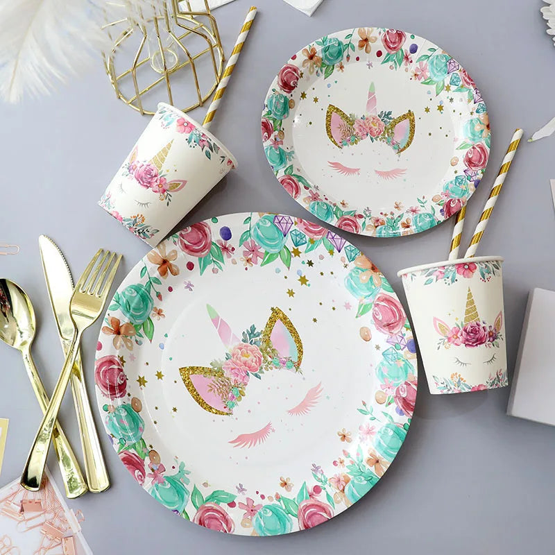 Rainbow Unicorn Party Supplies Set Unicorn Birthday Decorations for Girls Unicorn Party  Plates Paper Cups