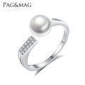 PAG&MAG New Fashion 925 Silver Irregular Circle Ring Mounting Great Freshwater 7mm Pearl for Women Anniversary's Gift or Party