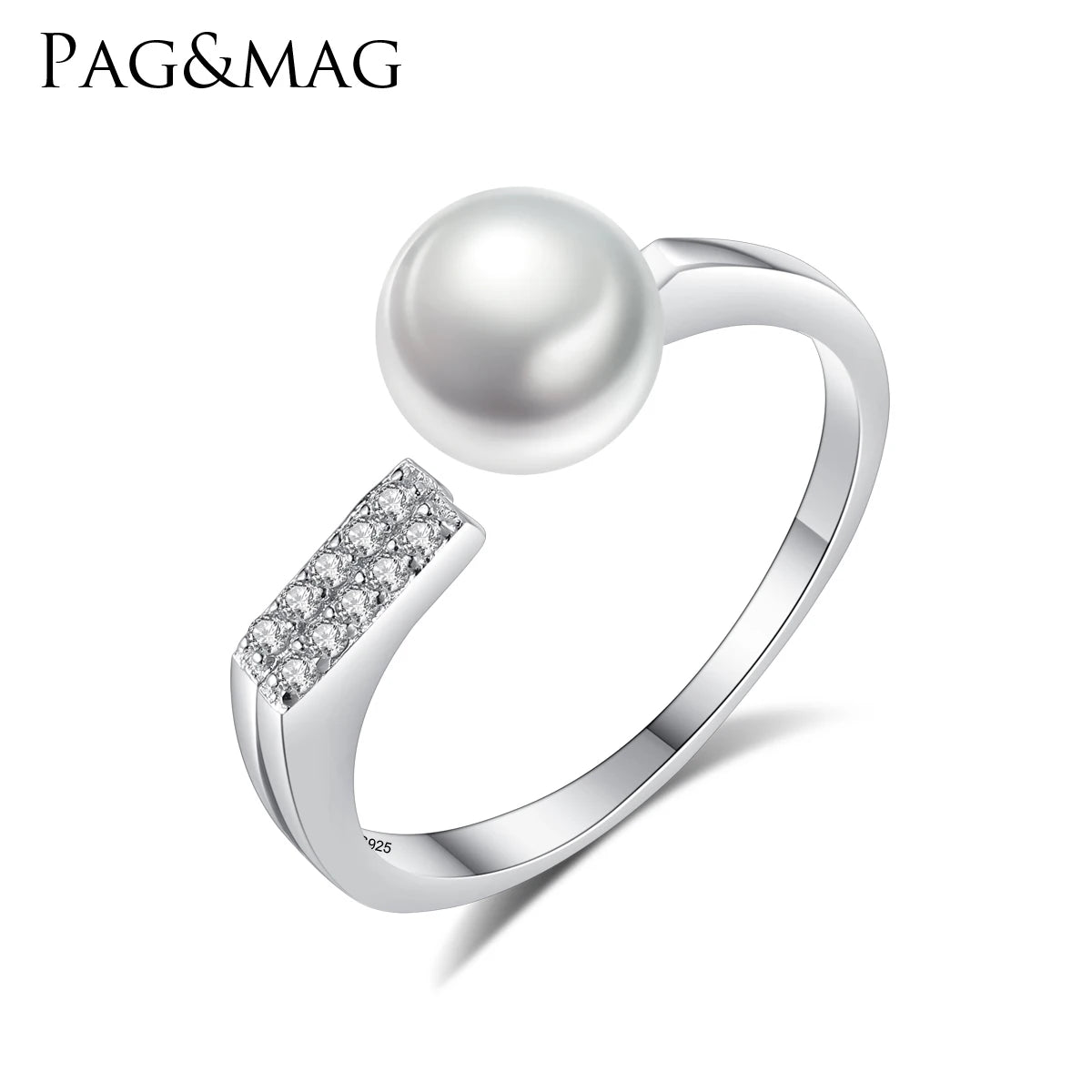 PAG&MAG New Fashion 925 Silver Irregular Circle Ring Mounting Great Freshwater 7mm Pearl for Women Anniversary's Gift or Party