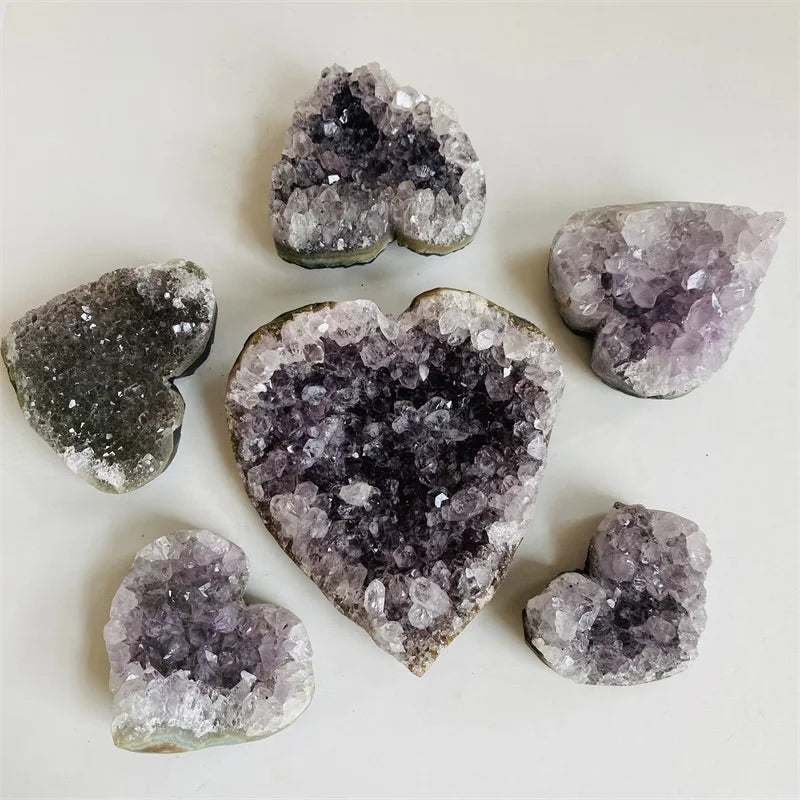 wholesale brazil heart shaped amethyst geode cluster purple crystals healing stones natural amethyst cluster heart