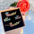 QIUHAN OEM Dazzling Stainless Steel Color Stickers Custom Name Jewelry Set