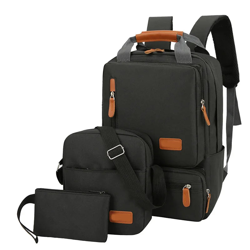 Unisex New Fashion Business Style Backpack Oxford Material USB Feature Zipper Closure Travel Laptop Bag Men Bag Set