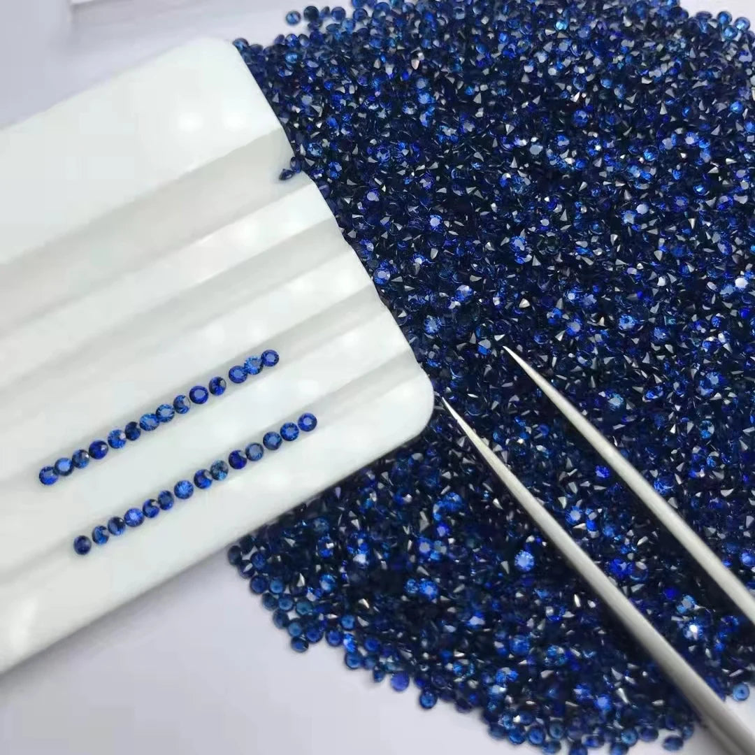 Round 0.8mm~2.0mm Good Quality Machine / Diamond Cut Loose+gemstones for Making Jewelry Natural Blue Sapphire