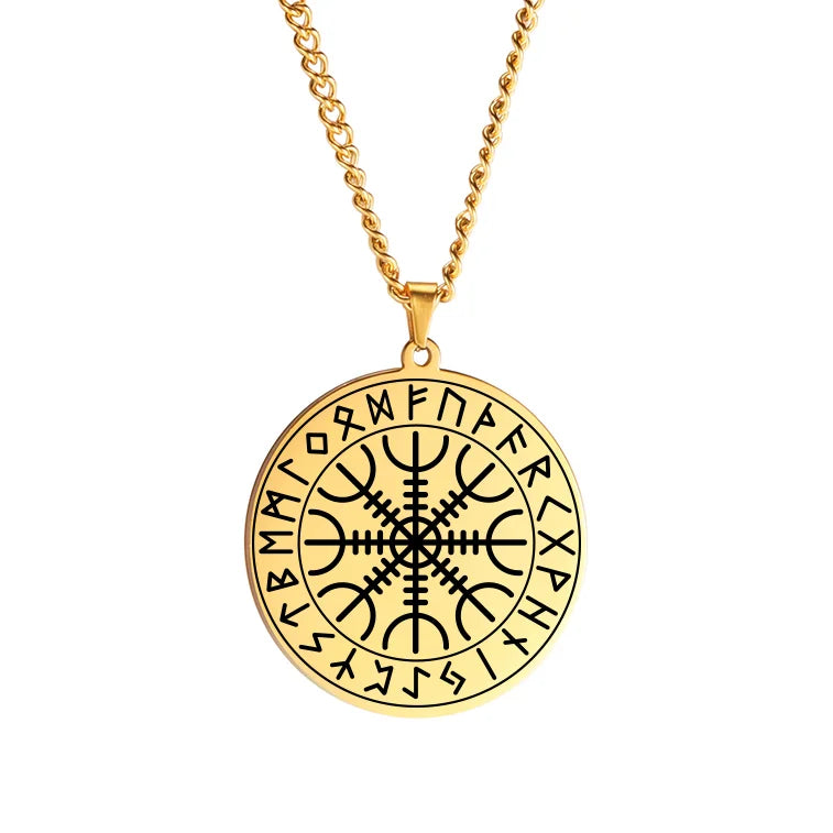 Nordic Viking Symbol of Norse Compass in Rune Circle Vegvisir Pendant Necklace Stainless Steel Jewelry Amulet Necklaces