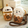 New Arrived Cute Milk Tea Cup Inspired Women's Messenger Bag Removable Boba Dog with Zipper Plush Gifts for Girls