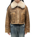 Women New Coming Winter Real Shearling Leather Jacket Soft and Warm Bomber Jacket