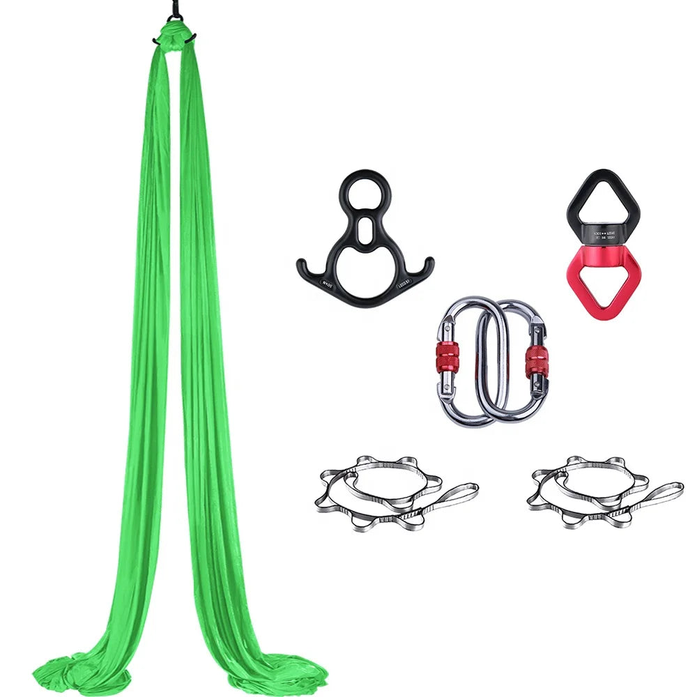 Advanced New Shiyi Aerial Yoga Hammock Kit SY-YTKW02 Grass Green 100% Nylon Material 8.5x2.8m Lightweight 3kg Home Use