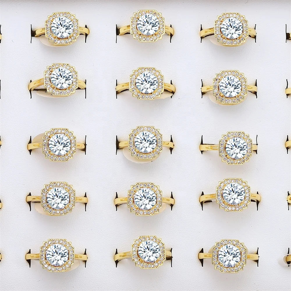 JinXiuXing in Stock New Design 24k Gold-plated Brass Wedding Ring Women Gold Ring With Large Zircon Stone