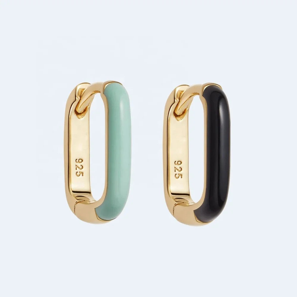 LOZRUNVE 925 Sterling Silver 18k Gold Vermeil Trendy Custom Enamel Oval U Shape Hoop Earring