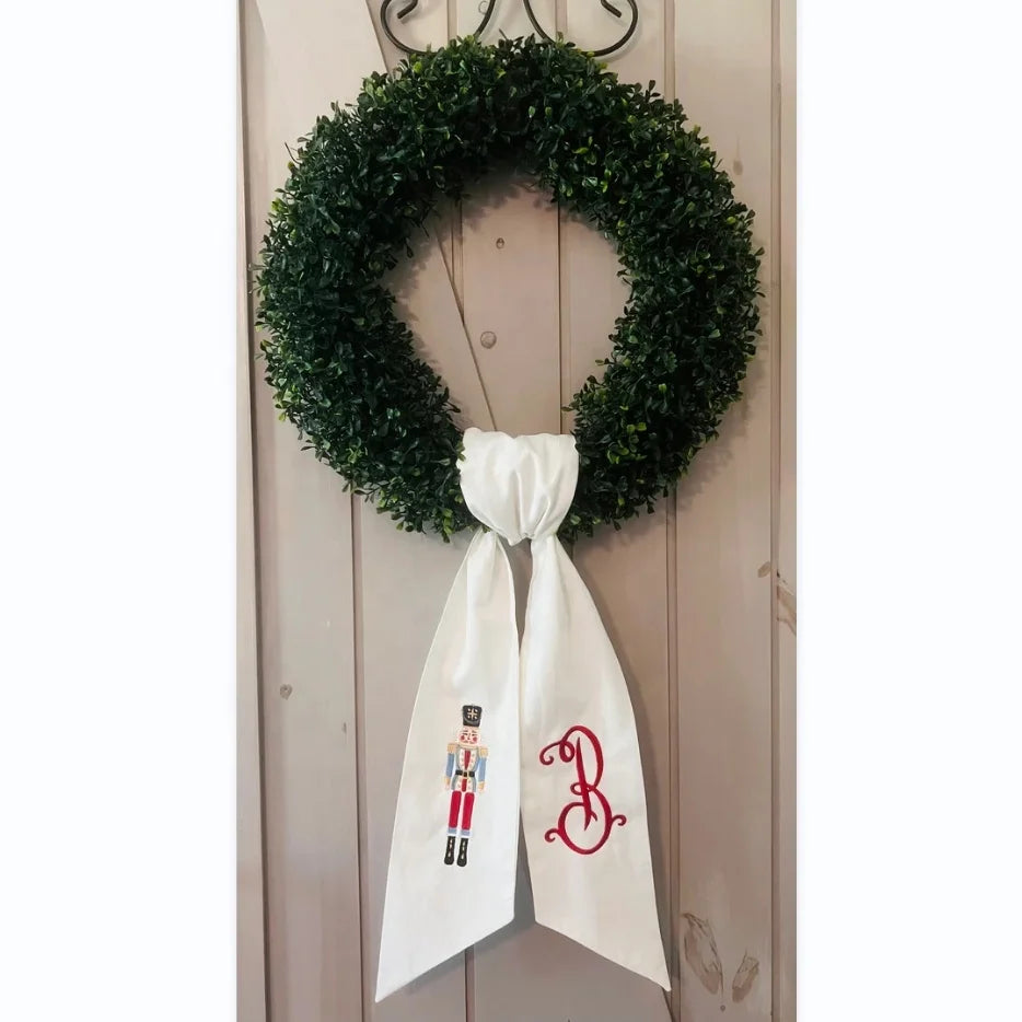 Christmas Linen Monogrammed Nutcracker Wreath Sash