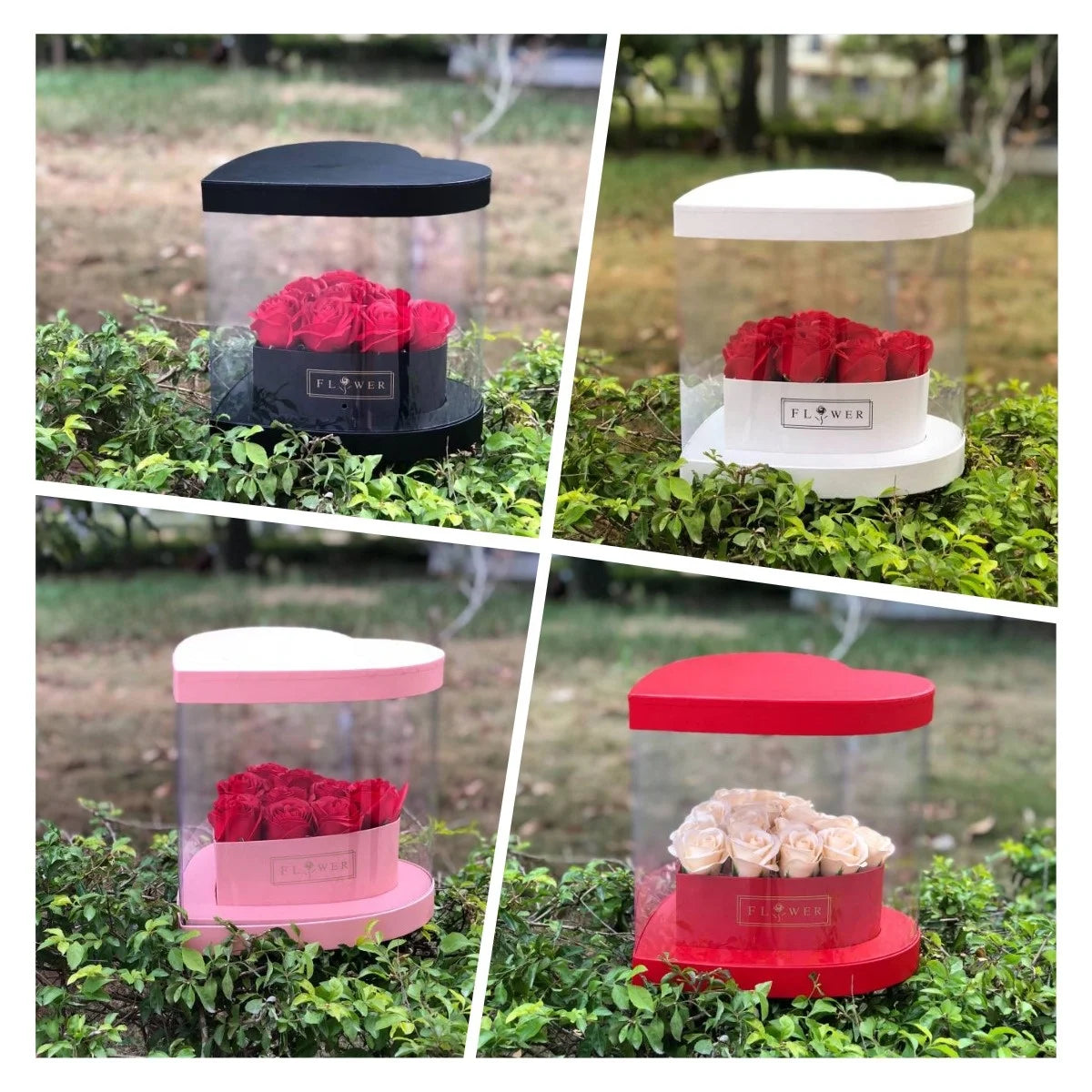 Panoramic PVC Window Heart Box Folding Flower Box Holding Flowers Soap Party Gift Box