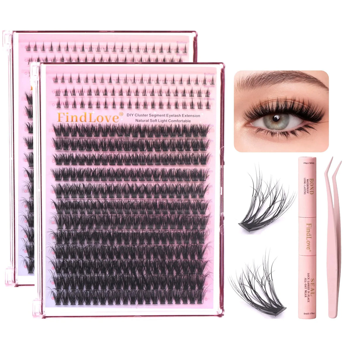 Lash Clusters Kit Wispy Natural Lash Extension Kit D Curl Fluffy Individual Lashes Eyelash Extension Kit with Bond and Seal MegaBDM