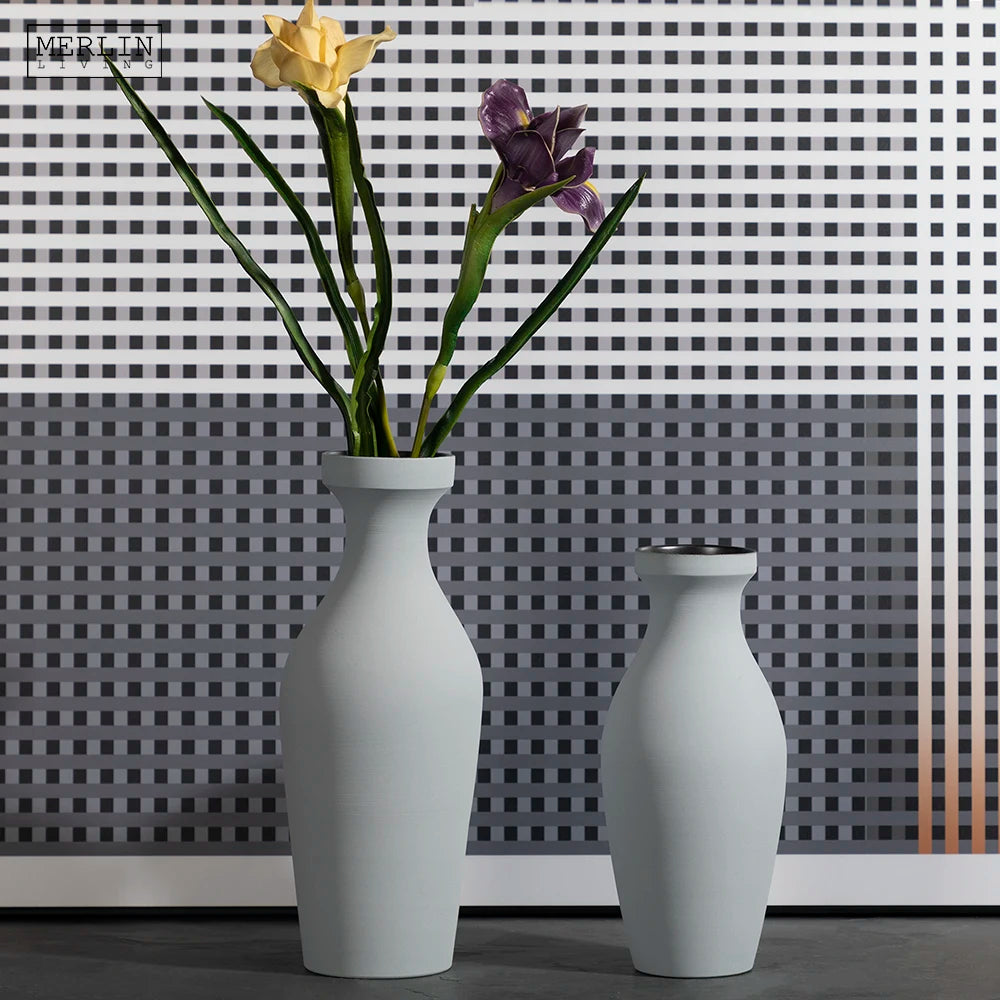 Merlin Living Hand-Crafted Minimalist Style Ceramic Vase Modern Flower Table for Home Decor