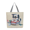 Foreign Trade Shoulder College Students Fashion Cat Embroidery Women's Bag Large Capacity Printed Canvas Tote Shopping