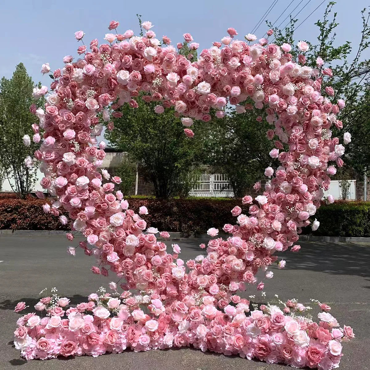 Y-G005 Handmade Pink Rose Heart Flower Arch Decor Heart Shaped Flowers Backdrop Wedding Arch for Valentines Day