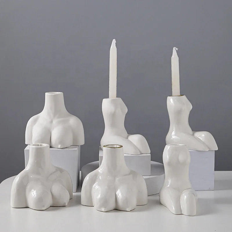 European Style Ceramic Ins Candlestick Creative Home Decoration with Innovative Candle Base Pole