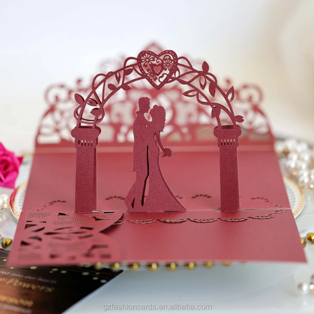 3D Wedding Invitation Card Laser-hollowed Design Silvery Custom Laser Cut Birthday Invitation Cards Greeting Cards