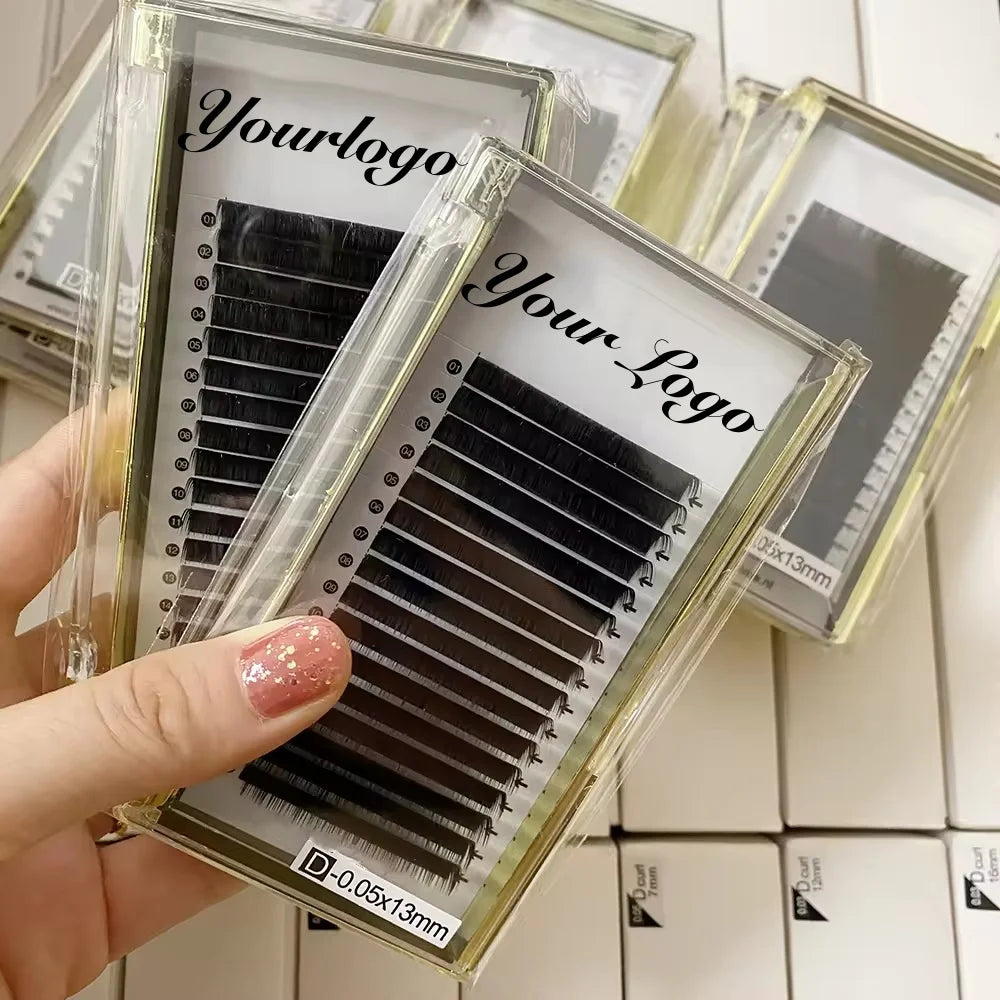 Private Label Individual Eyelash Extensions Matte Black Velvet Lash Trays Wholesale Cashmere Faux Mink Lash Extension Supplies