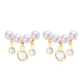 S925 Silver Needle & Zircon Tassel Pearl Stud Earrings Natural Freshwater Pearl Design