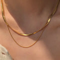 Trendy Stainless Steel Gold Plated 3mm Flat Double Layers Snake Bone Chain Choker Necklace Women Necklaces Jewelry