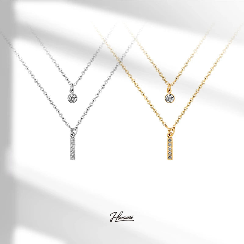 HOVANCI 18K PVD Gold Plated Stainless Steel Chain Double Layer with Zircon Pendent Dainty Choker Necklace Wedding Jewelry