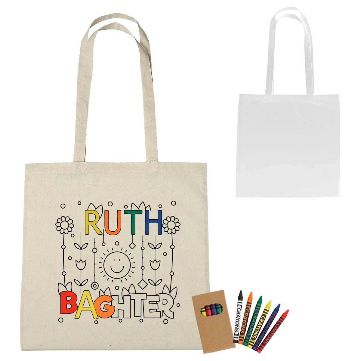 Ruthbag 100% Cotton Reusable Tote Bag Organic Coloring with Crayons Customizable Logo Cartoon Pattern for Shopping