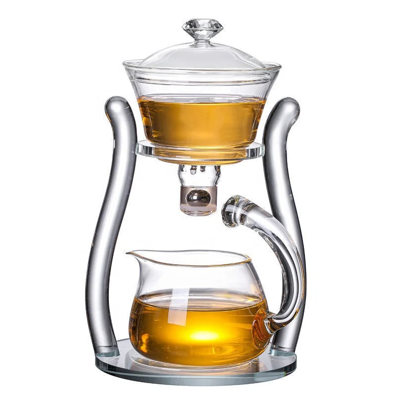 Heat-Resistant Magnetic Rotating Handmade Eco-Friendly Transparent Glass Kungfu Teapot Set Best Choice for Gift