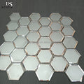 Modern White Waterjet Hexagon Black and Gold Glass Mosaic Self-Adhesive Tiles Mirror Glass Backsplash Peel and Stick Mosaic Wall