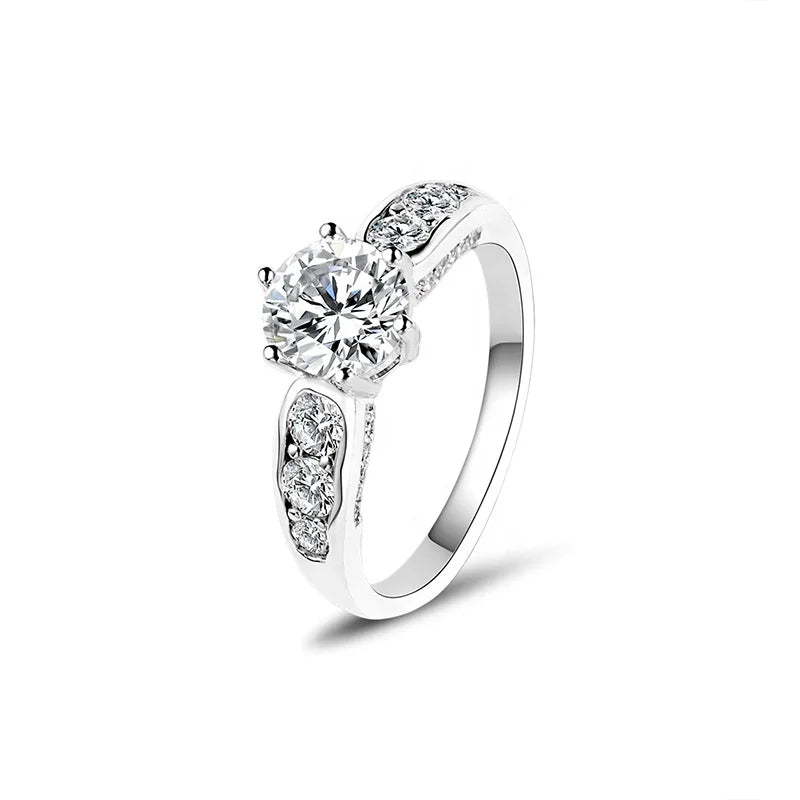 925 Silver Diamond Band Classic Engagement Wedding Ring Women