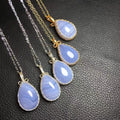 Original 925 Sterling Silver 18K Gold Plated Fashion Gemstone Natural Blue Lace Agate Pendant Necklace