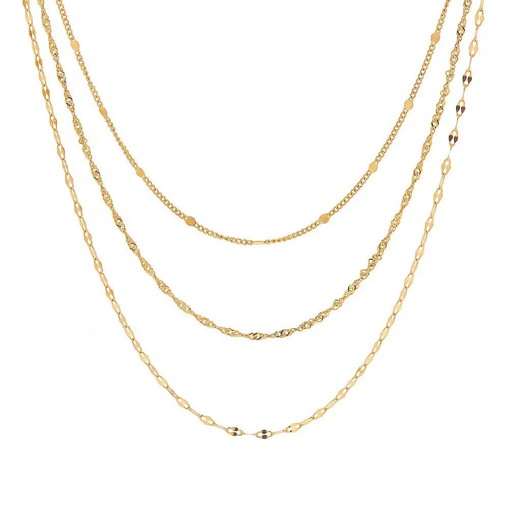 2024 Fashion 18K Gold Plated Clavicle Chain Stainless Steel Necklace Charm 3 Layered Choker Jewelry for Ladies Women