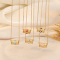 Enamel Colorful Long Bar Tube with Evil-eye Charm Necklace Stainless Steel 18K Gold Cylinder Enamel Eyes Tube Beads Necklace