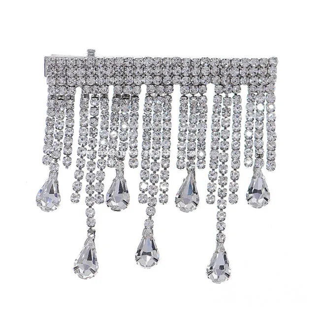 2023 Trendy Popular Silver Jewelry Macrame Hairpins / Hairgrip With Crystal Tassels Brooches for Women Hair Accessories