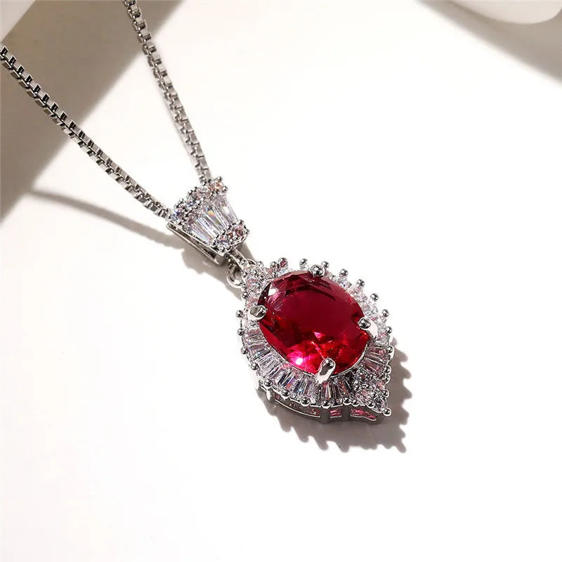 CAOSHI Luxury Jewelry Silver Plated Round Cut Emerald Crystal Red Gemstone Eye Pendant Wedding Choker Necklaces for Women