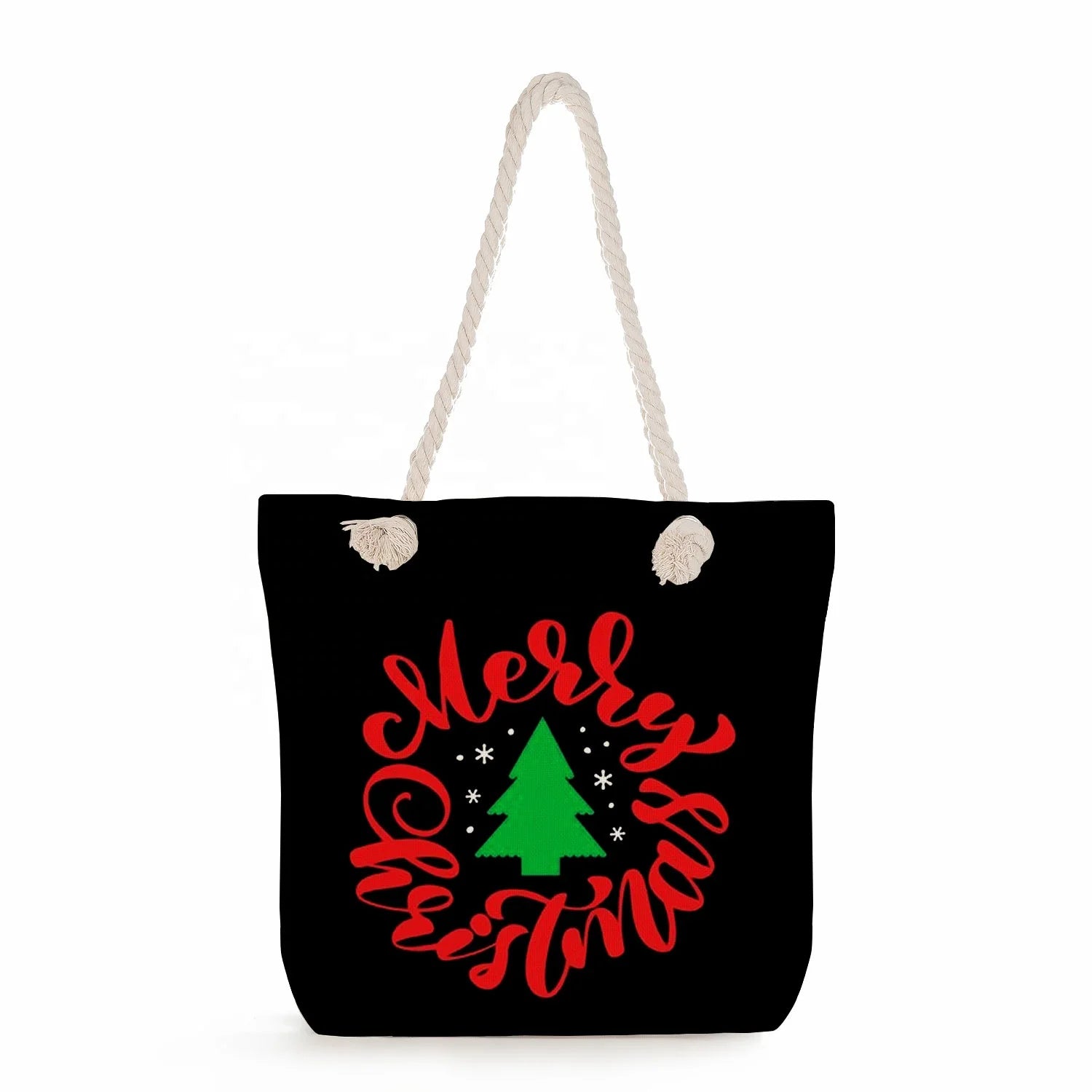 Custom Christmas Printed Handbags Manufacturers Hot Sell Logo Fashionable Zipper Closure Shoulder Tote Beach Bag