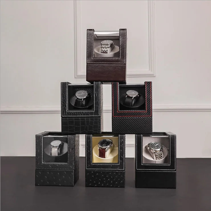Hot Sale Automatic Watch Box With Adapter PU Leather Single Watch Running Winder Luxury Wooden Watch Display Box