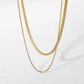Simple 18K Gold Stainless Steel Double Layered Herringbone Chain Flat Snake Chain Chocker Necklaces for Women